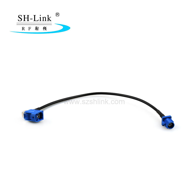 RG174 cable with Blue Fakra Right Angle C type connector to Fakra male C type connector