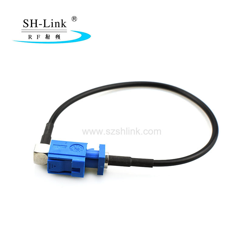 RG174 cable with Blue Fakra Right Angle C type connector to Fakra male C type connector