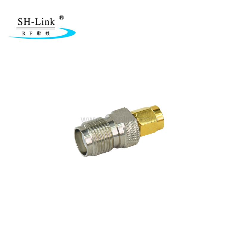 Brass nickel plated RP TNC female jack with male pin to SMA male adaptor
