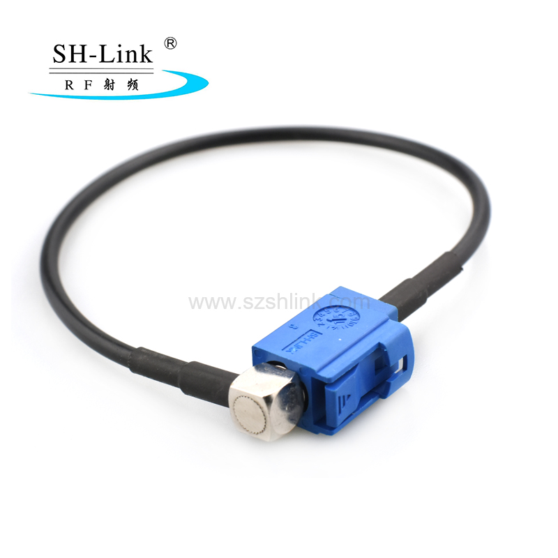 RG174 cable with Blue Fakra Right Angle C type connector to Fakra male C type connector