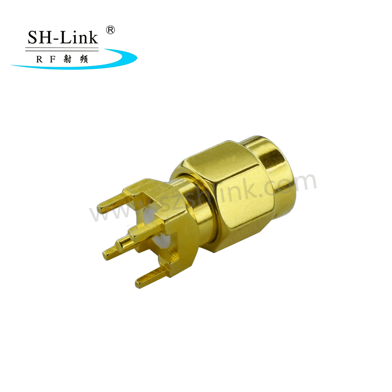 RF coaxial SMA male connector for PCB mount,four pins with gold plating