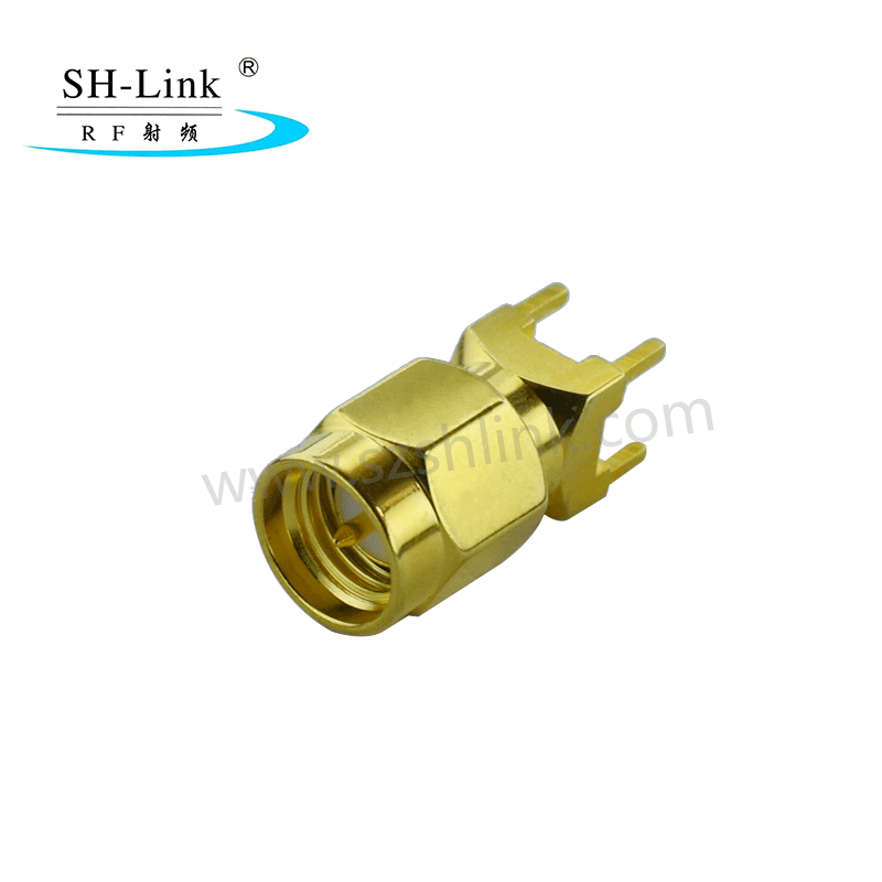 RF coaxial SMA male connector for PCB mount,four pins with gold plating