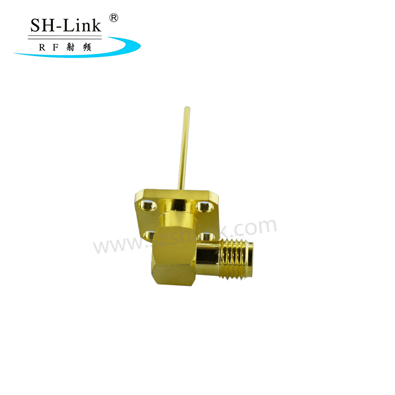 RF coaxial 90 degrees SMA female connector ,micro-strip connector with flange