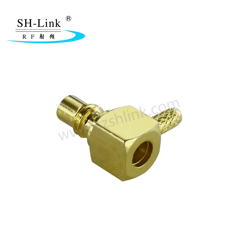 RF coaxial connector MMCX male, plating gold, 90 degrees