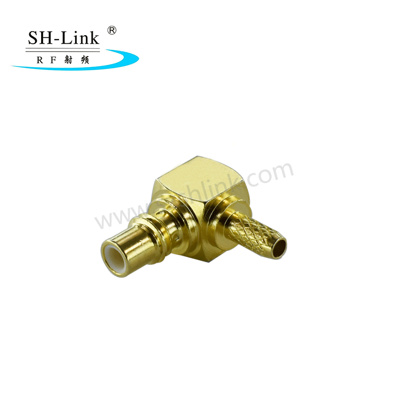 RF coaxial connector MMCX male, plating gold, 90 degrees