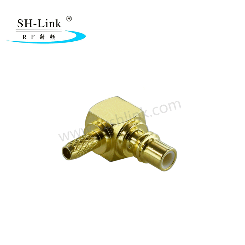 RF coaxial connector MMCX male, plating gold, 90 degrees