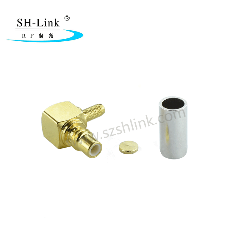 RF coaxial connector MMCX male, plating gold, 90 degrees